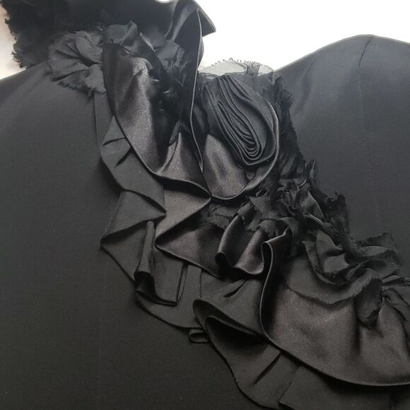 ABS Allen Schwartz Black Cocktail Party Dress Size 4 One Shoulder Ruffle Elegant - Picture 6 of 9